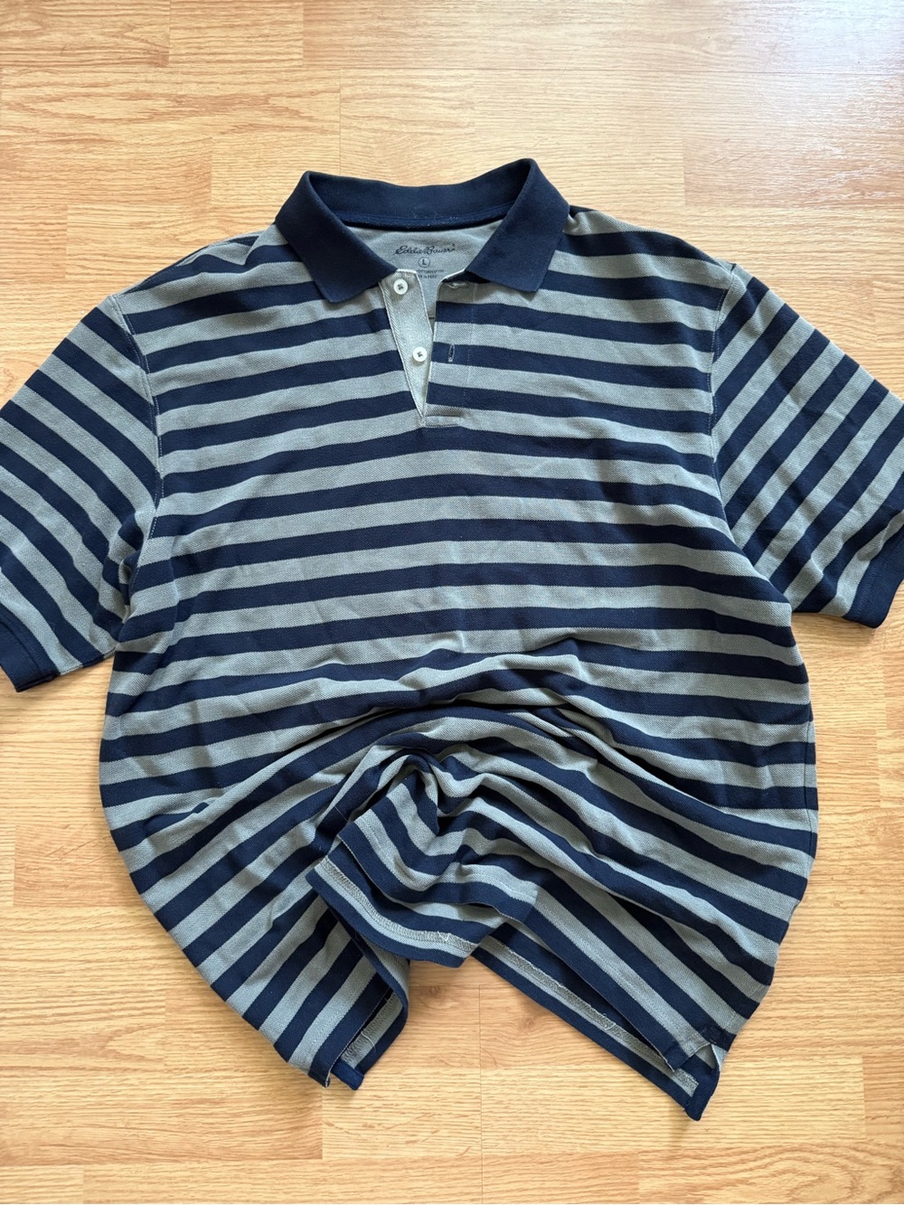 Vintage 2002 Eddie Bauer Striped Polo Shirt Large L Made in Peru Cotton Y2K